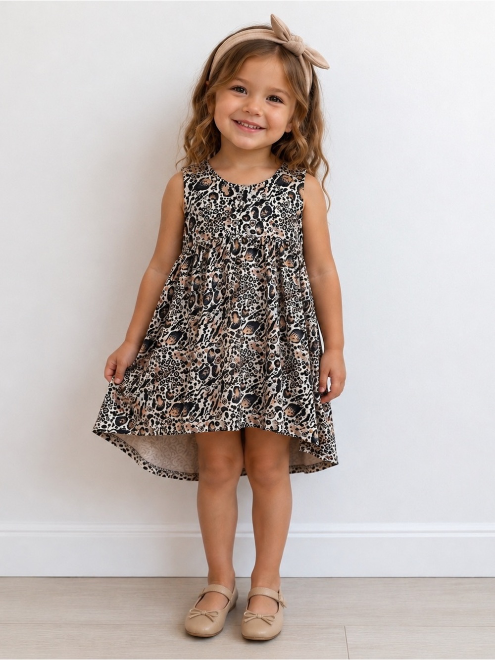 3/$25 Brok Boys Boutique Kids Bamboo Leopard High Low Dress Girls 2/3T Animal